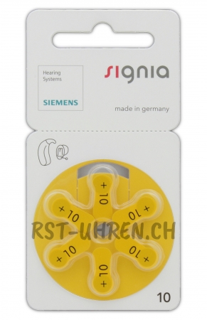 Eine Packung mit Siemens signia S 10 Hörgerätebatterien