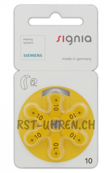 Eine Packung mit Siemens signia S 10 Hörgerätebatterien